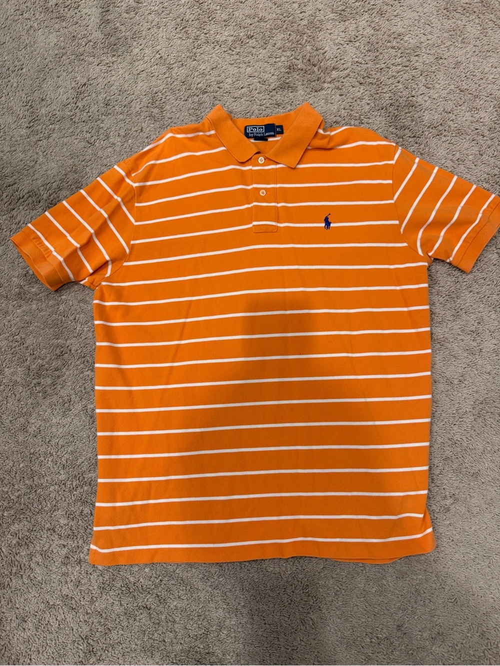 Polo Ralph Lauren Men’s XL Orange White Striped Polo Shirt Blue Pony Cotton